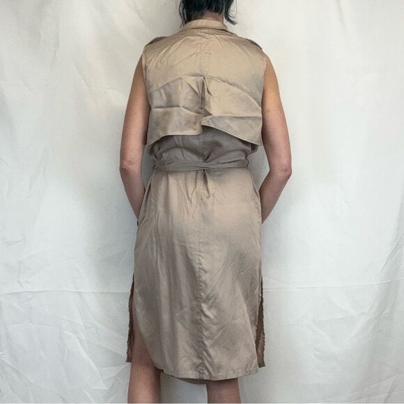 GAP Women's Open Front Safari Wrap Dress M Med Medium Tan Light Brown Khaki Tie - Picture 3 of 16